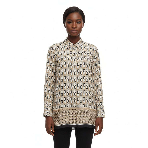 Printed V Neck Collar Shirt Assorted Nawao.com