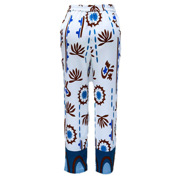 PRINTED WIDE LEG POCKET TROUSERS Nawao.com