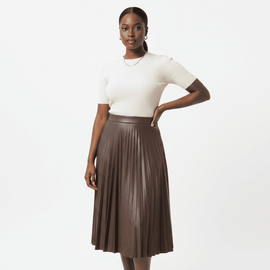 Pu Pleated Skirt Brown Nawao.com