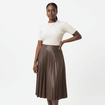 Pu Pleated Skirt Brown Nawao.com