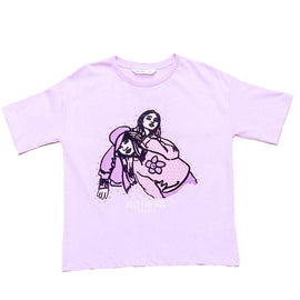 Purple Girly Print Oversize With Rhinestone T Shirts Purple Nawao.com