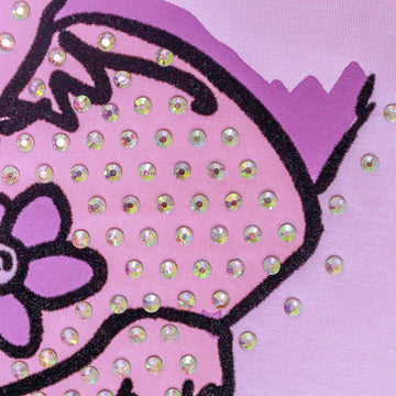 Purple Girly Print Oversize With Rhinestone T Shirts Purple Nawao.com