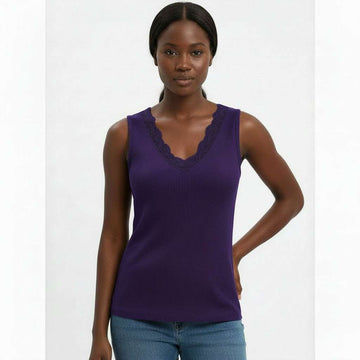 Purple  Strappy Lace Vest Nawao.com