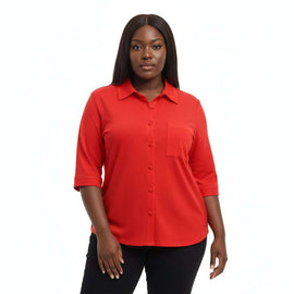 Red Button Down Blouse Nawao.com
