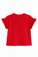 Red Embellished Ruffle Sleeve Top Nawao.com