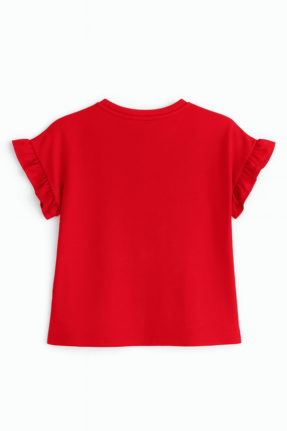 Red Embellished Ruffle Sleeve Top Nawao.com