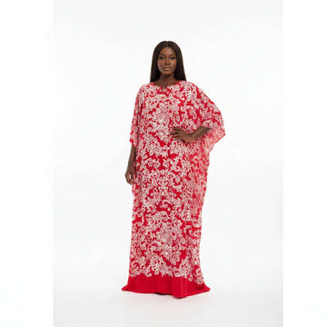 Red Printed Long Dress Red Small Nawao.com