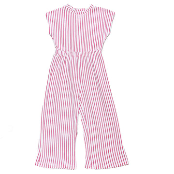 Red Stripes Knit Jumpsuit White Nawao.com