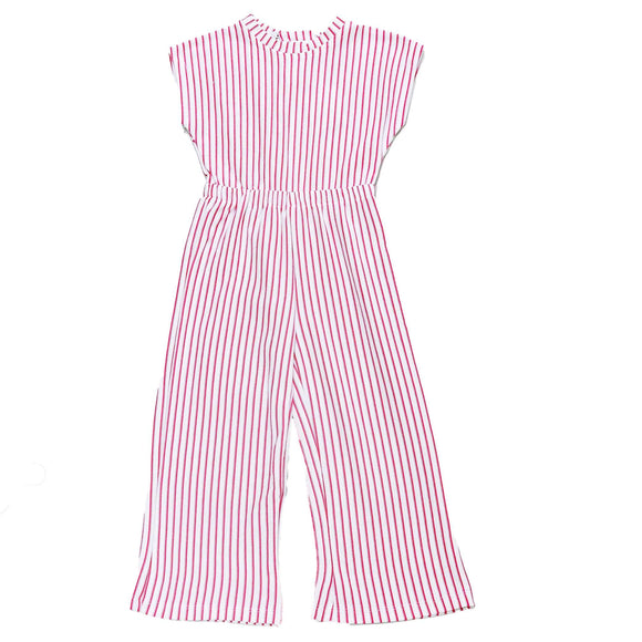 Red Stripes Knit Jumpsuit White Nawao.com