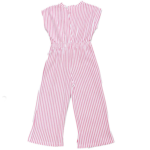 Red Stripes Knit Jumpsuit White Nawao.com