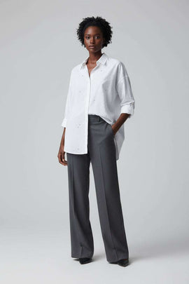 Rhinestone Oversize Shirt Ivory Nawao.com