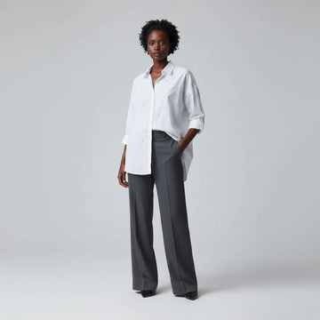 Rhinestone Oversize Shirt Ivory Nawao.com