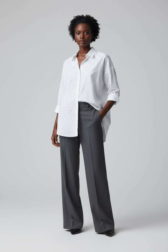 Rhinestone Oversize Shirt Ivory Nawao.com