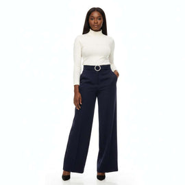 Rhinstone Buckle Knit Front Sem Trouser Navy Nawao.com