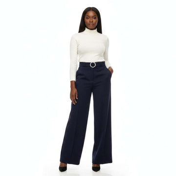 Rhinstone Buckle Knit Front Sem Trouser Navy Nawao.com