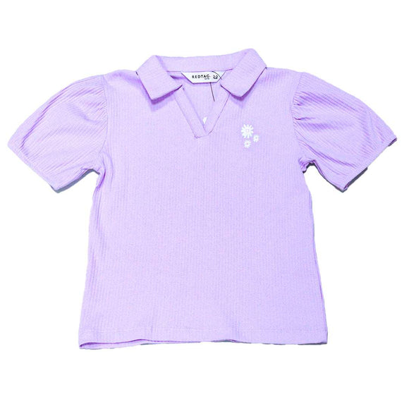 Rib Collar Puff Sleeve Top Nawao.com
