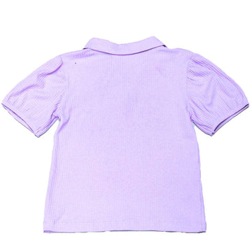 Rib Collar Puff Sleeve Top Nawao.com