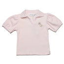 Rib Collar Puff Sleeve Top Pale Pink Nawao.com