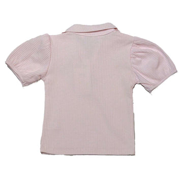 Rib Collar Puff Sleeve Top Pale Pink Nawao.com