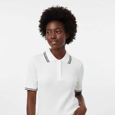 Rib Polo With Contrast Stripe Detail Navy Nawao.com