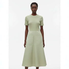 Rib Top A Line Poplin Dress Nawao.com