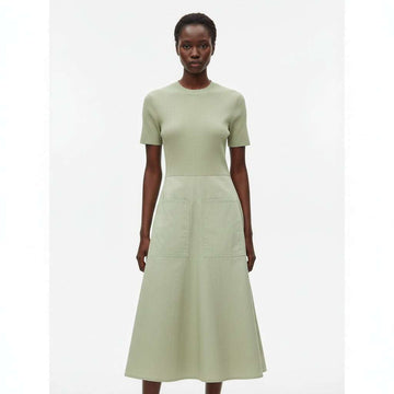 Rib Top A Line Poplin Dress Nawao.com