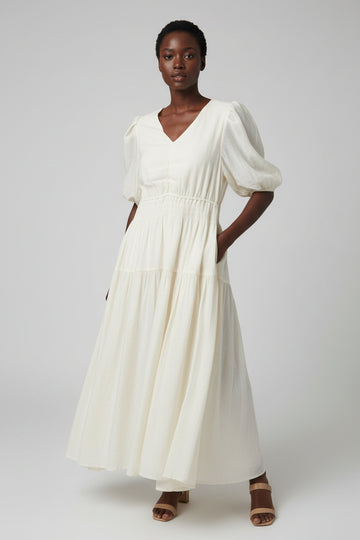 Short Sleeve Waist Detail Dress Cream REDTAG