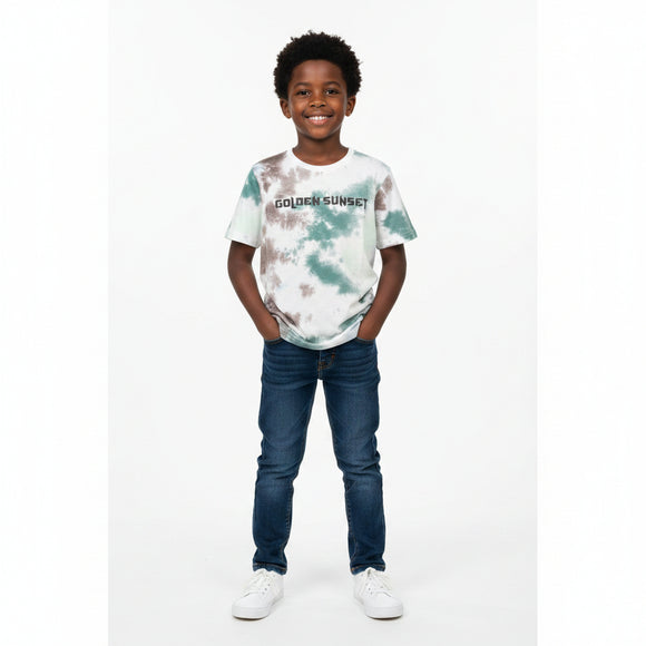 Green Golden Sunset Tye Dye Tee With Hd Print Gree