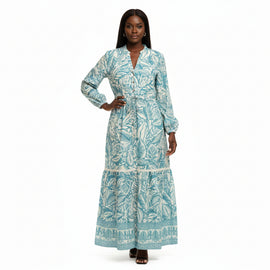 Printed Long Sleeve Maxi Dress Assorted