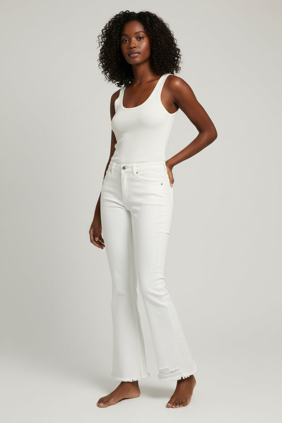 White 5 Pocket Fit And Flare Denim