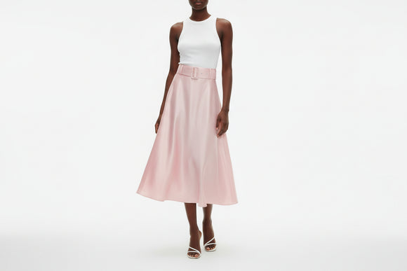 Beige Satin Midi Skirt