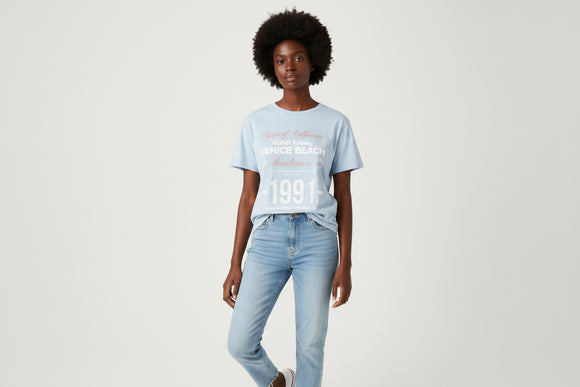 Pale Blue Overdyed Printed T Shirt