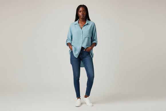 Blue Long Sleeve Front Button Detail Collar Shirt