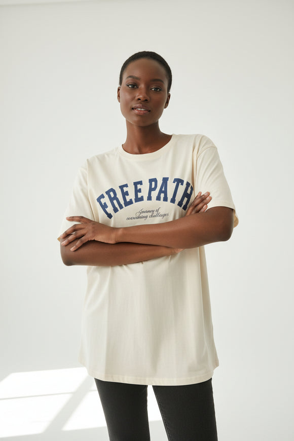 Ivory Pleacment Print Detailed Oversized Tee