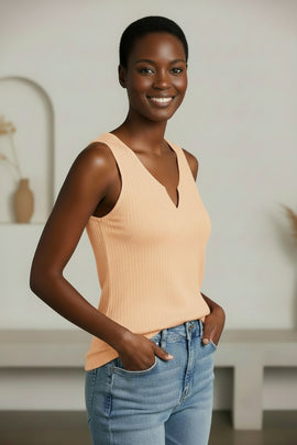 Lt Orange V Neck Sleeveless Vest