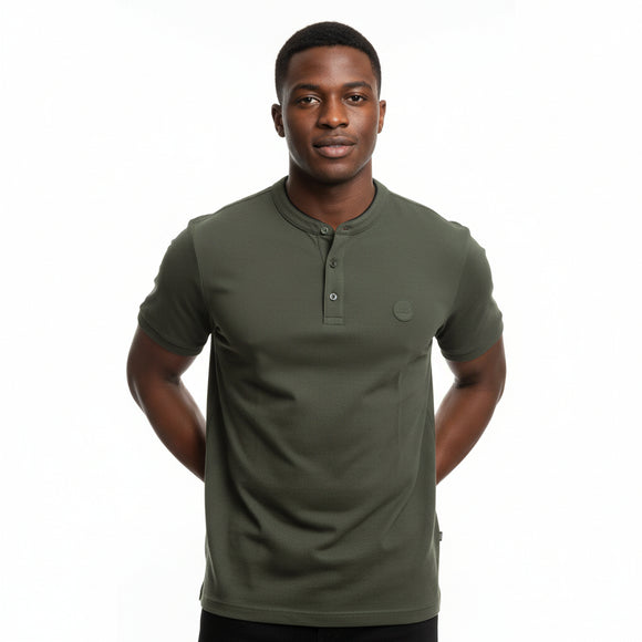 Olive Standup Collar Polo Shirt