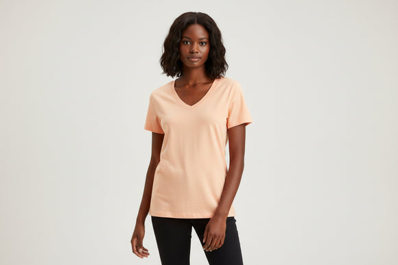Orange Short Sleeve V  Neck T Shirt