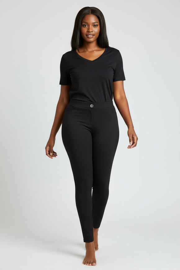 Black Full Length Legging With Button
