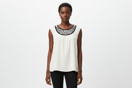 Ivory Crochet Neck Knit Top