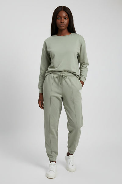 Pale Green Ribbed Hem With Pintuck Jog Pant