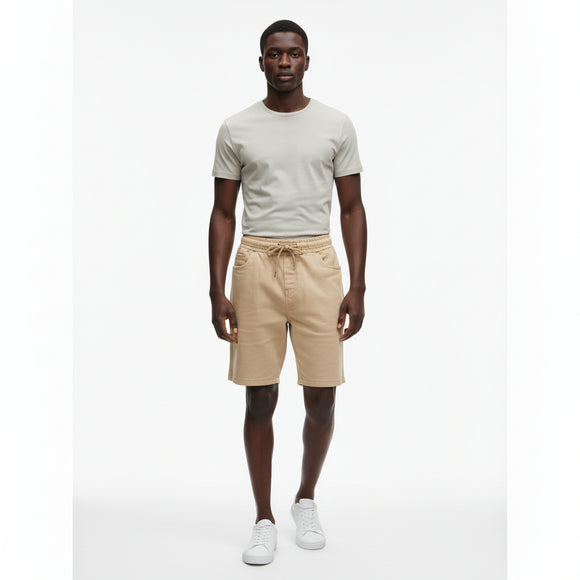 Beige Color Knit Denim Shorts