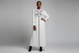 White Embroidered Long Dress White Uk8