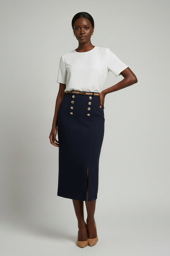 Navy Skirt With Button Details