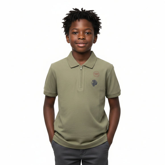 Olive Regular Collar Zipneck Polo Green