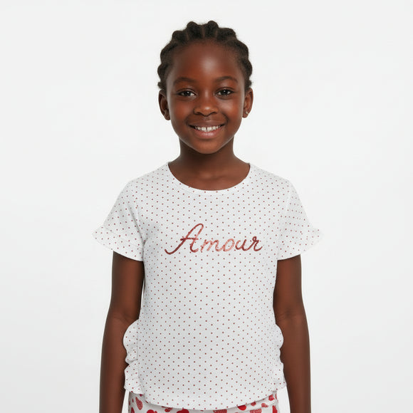 White Polka Dot Aop With Sequins Work T Shirt