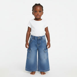 MidWash Wide Leg Denim With Cargo Pockets
