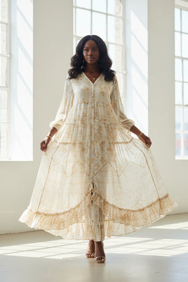 Beige  Printed Long Dress