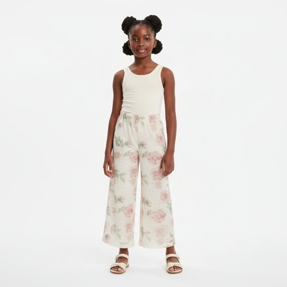 Cream Rose Aop Lace Trousers