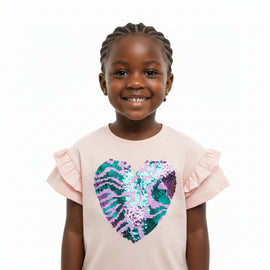 Orange Slub Heart 3D Sequiens Work T Shirt  Orange