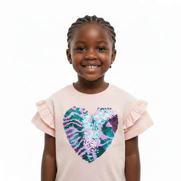 Orange Slub Heart 3D Sequiens Work T Shirt  Orange
